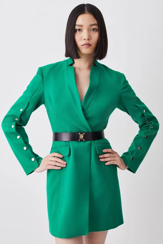 Structured Crepe Belted Blazer Mini Dress Green Women Karen Millen Dresses