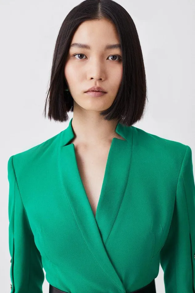 Structured Crepe Belted Blazer Mini Dress Green Women Karen Millen Dresses
