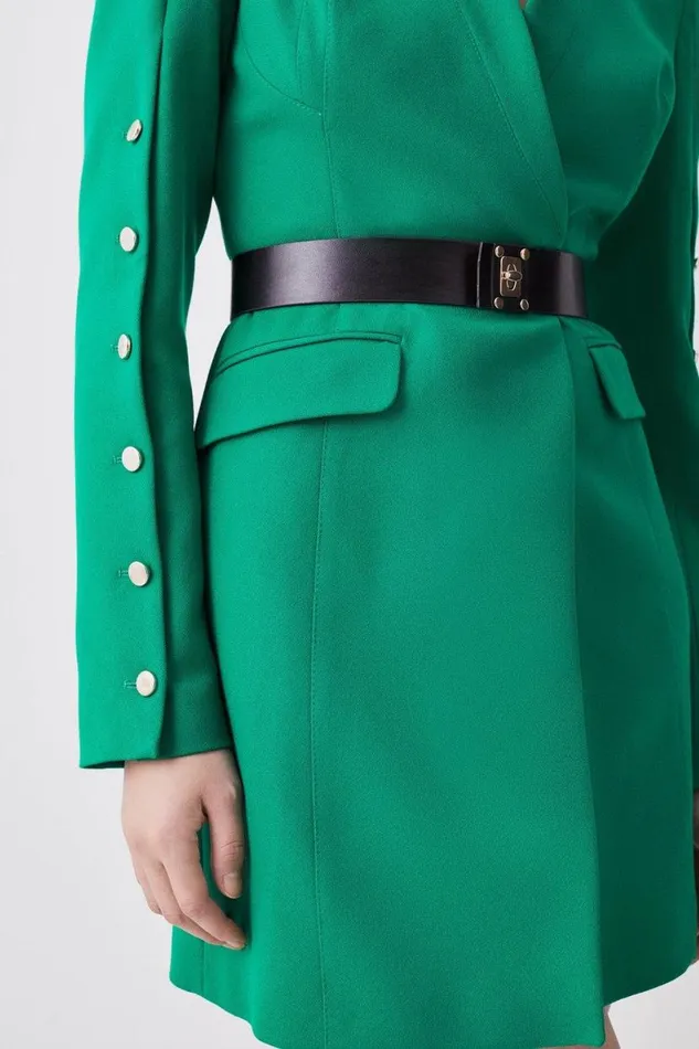 Structured Crepe Belted Blazer Mini Dress Green Women Karen Millen Dresses
