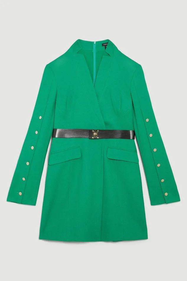 Structured Crepe Belted Blazer Mini Dress Green Women Karen Millen Dresses