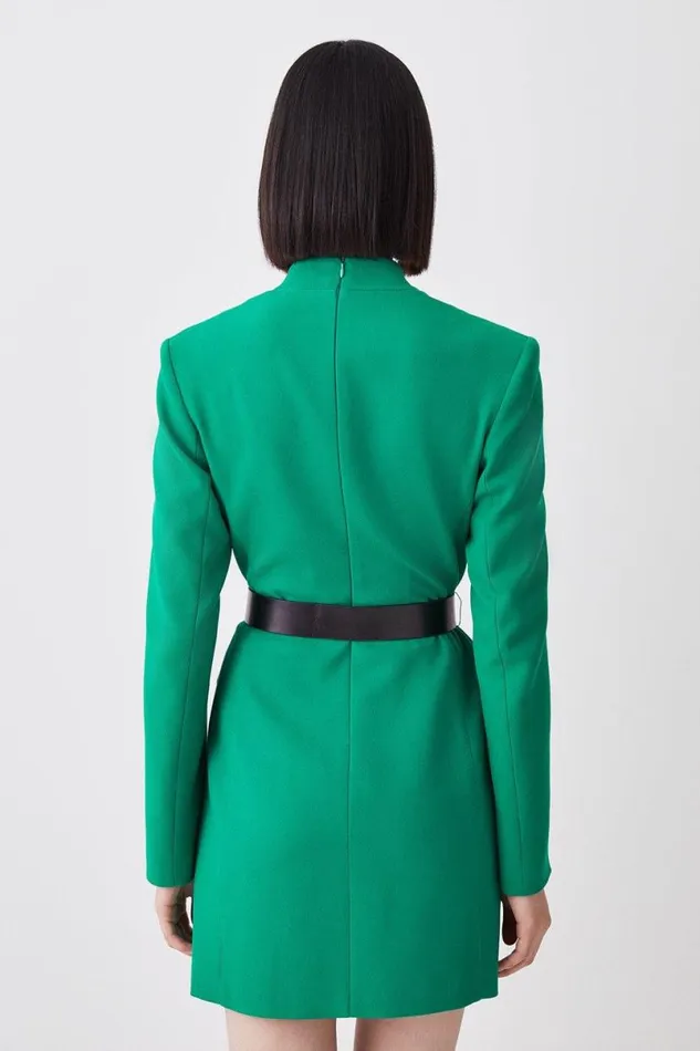 Structured Crepe Belted Blazer Mini Dress Green Women Karen Millen Dresses