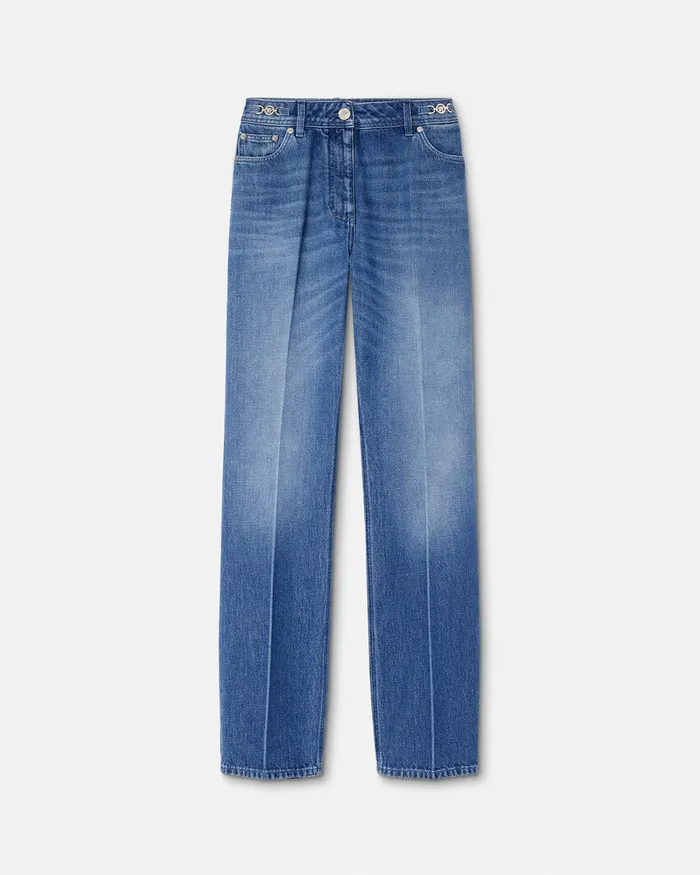Suits Women Versace Medusa 03995 Boyfriend Jeans Blue