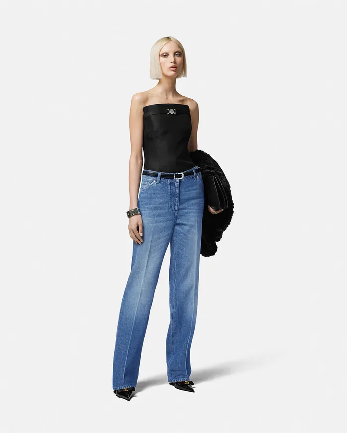 Suits Women Versace Medusa 03995 Boyfriend Jeans Blue