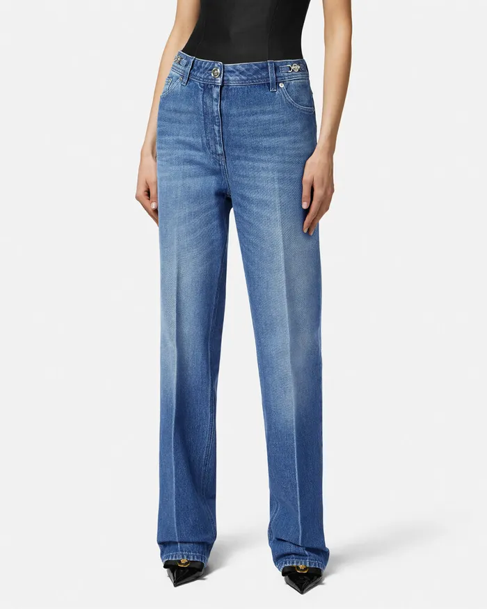 Suits Women Versace Medusa 03995 Boyfriend Jeans Blue