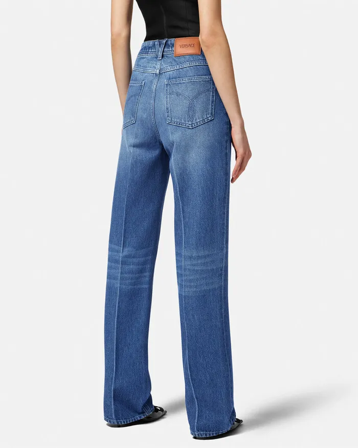 Suits Women Versace Medusa 03995 Boyfriend Jeans Blue