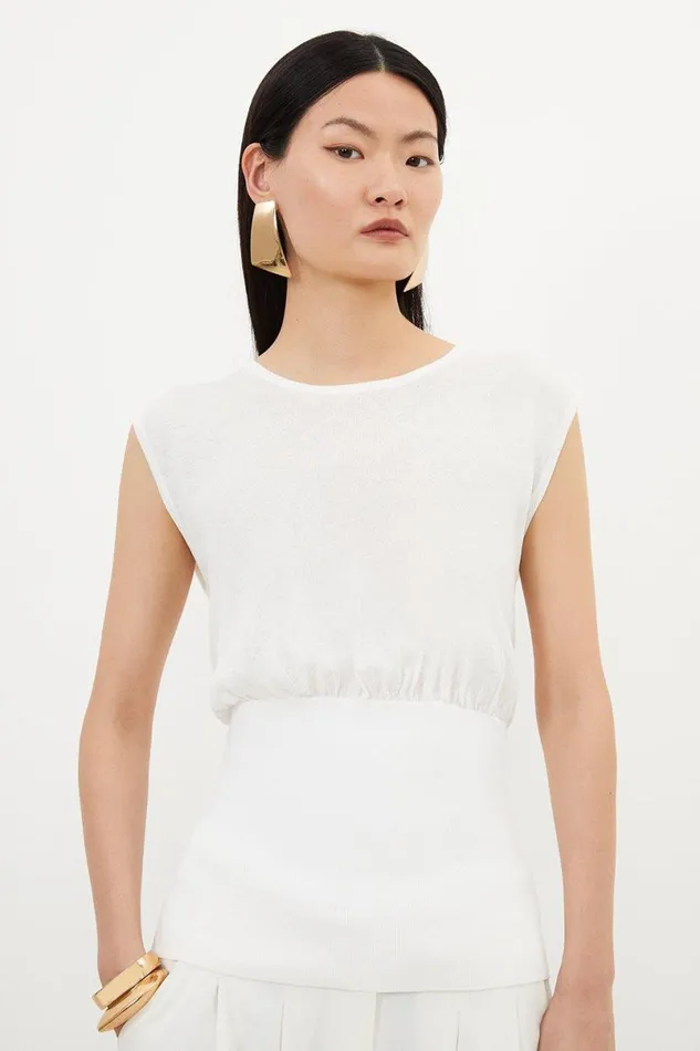Summer RibCrepeKnit Top White Women Karen Millen Tops