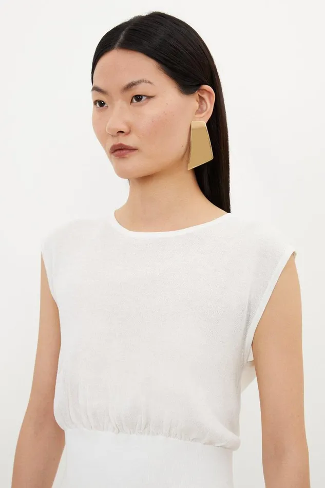 Summer RibCrepeKnit Top White Women Karen Millen Tops