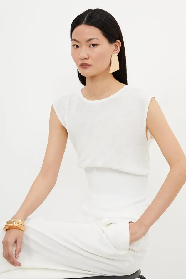 Summer RibCrepeKnit Top White Women Karen Millen Tops