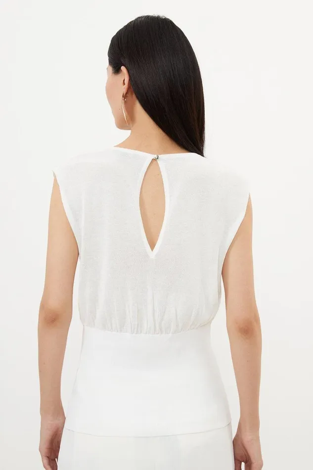 Summer RibCrepeKnit Top White Women Karen Millen Tops