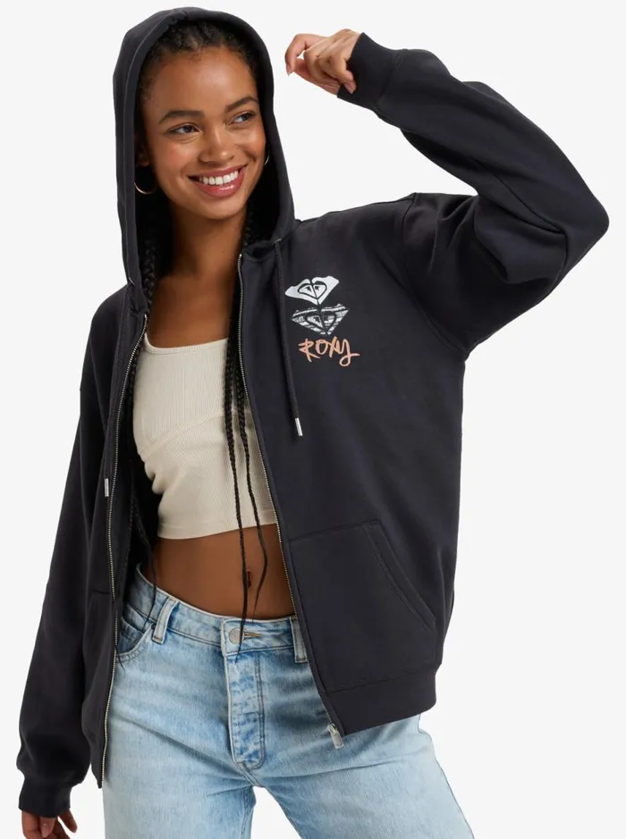 Surf Stoked 8211 ZipUp Hoodie Phantom Women Roxy Sweatshirts and Hoodies