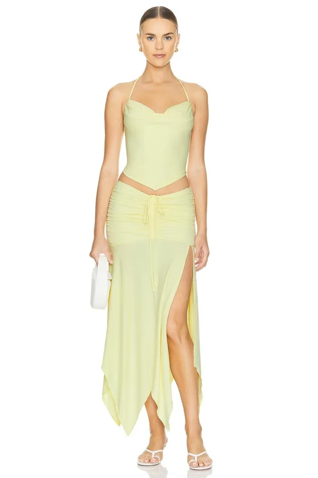 Surya Midi Skirt Soft Yellow Women Lovers Friends Skirts