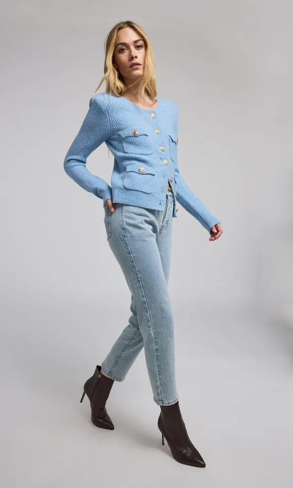 Sweaters and Sweatshirts Women Generation Love Clothing Ellison Rib Cardigan Blue