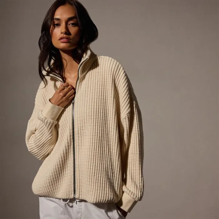 Sweaters Women James Perse Waffle Knit Zip Up Natural