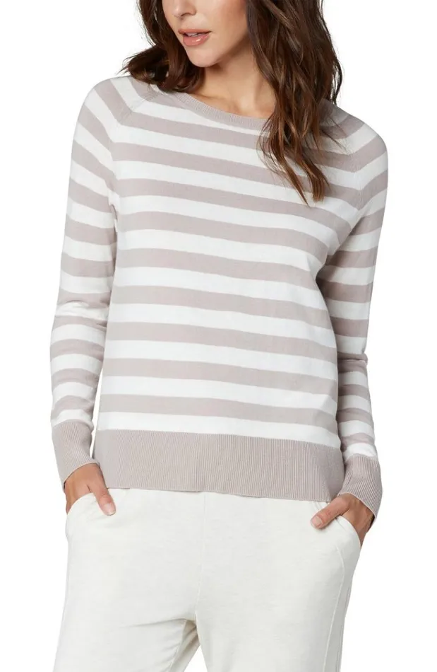 Sweaters Women Liverpool Los Angeles Raglan Sweater With Side Slits Taupe Cream Stripe