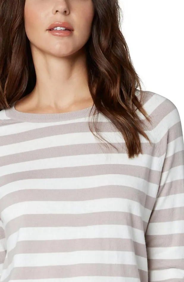 Sweaters Women Liverpool Los Angeles Raglan Sweater With Side Slits Taupe Cream Stripe