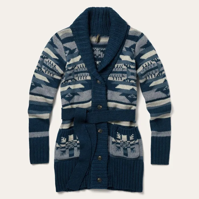 Sweaters Women Stetson Indigo Aztec Belted Cardigan Blue