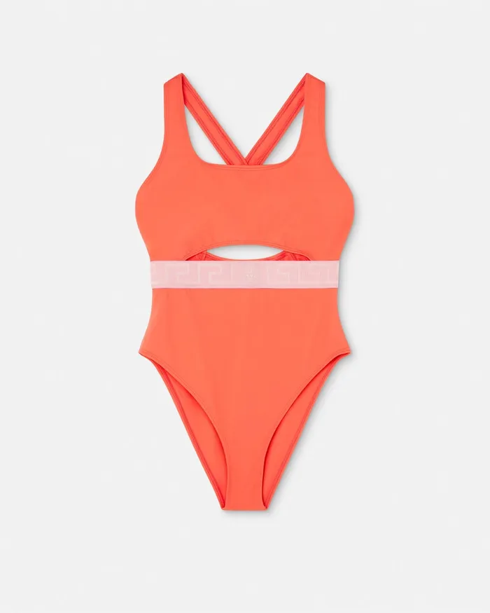 Swimwear Women Versace Greca Border OnePiece Swimsuit Coral