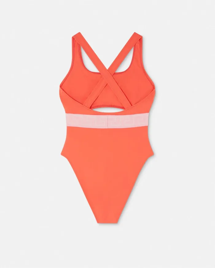 Swimwear Women Versace Greca Border OnePiece Swimsuit Coral