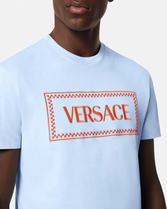 TShirts and Polos Men Versace Embroidered 03990s Vintage Logo TShirt Light Blue