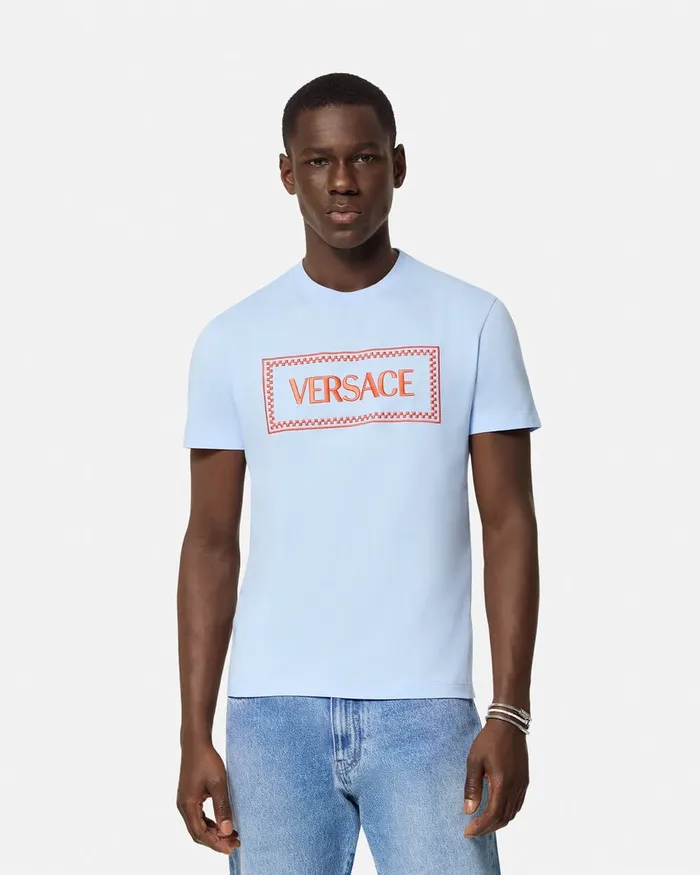 TShirts and Polos Men Versace Embroidered 03990s Vintage Logo TShirt Light Blue