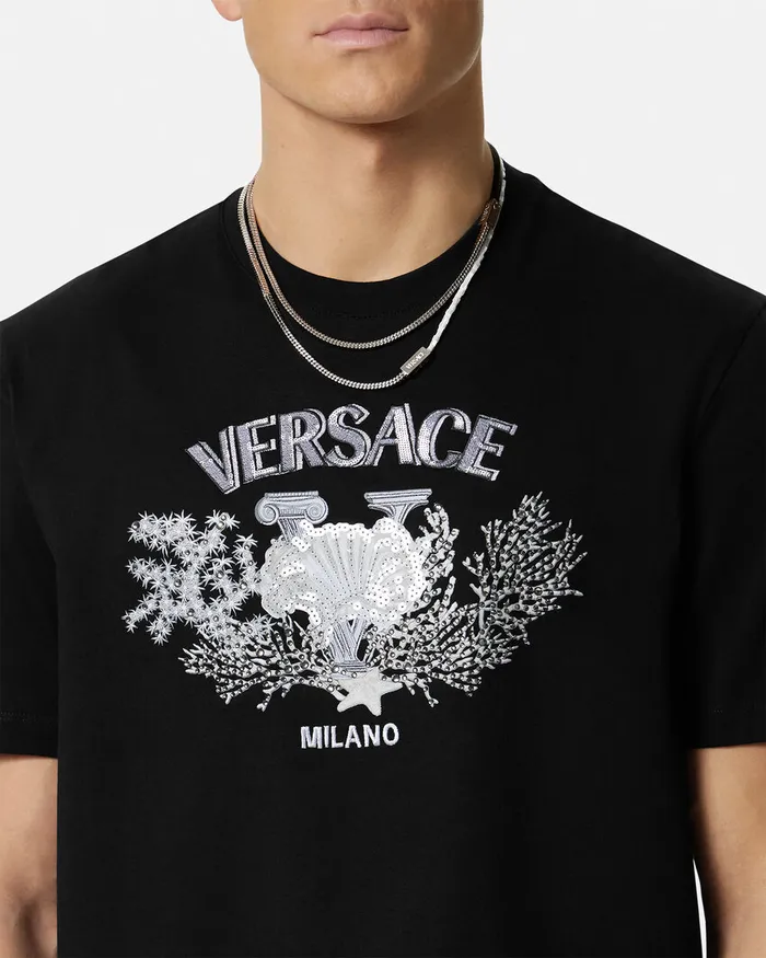 TShirts and Polos Men Versace Embroidered University Coral TShirt Black