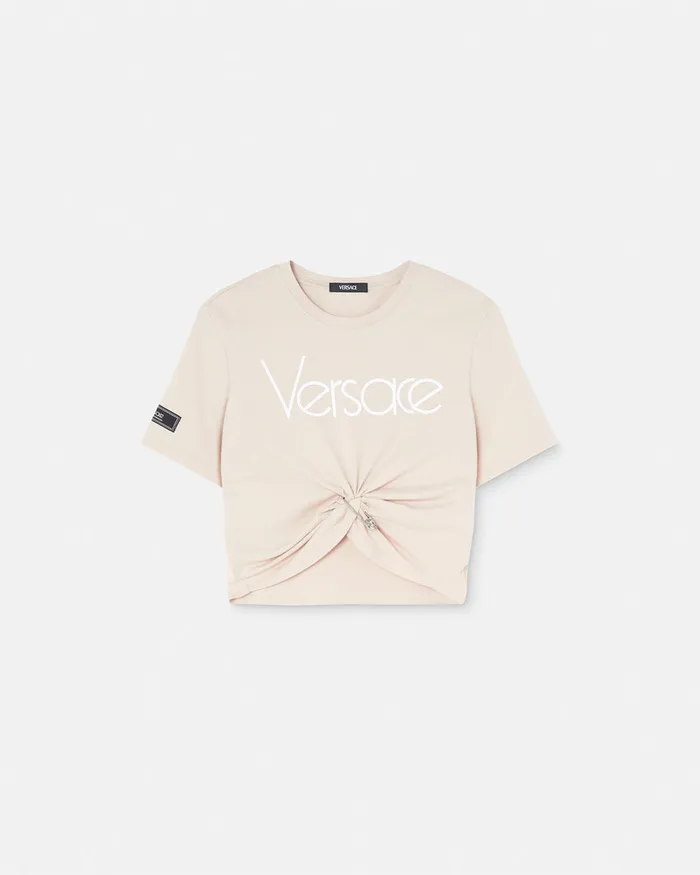 TShirts and Sweatshirts Women Versace Safety Pin Crop Logo TShirt Light Pink