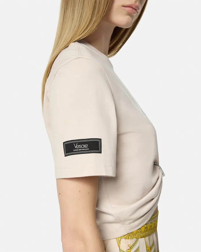 TShirts and Sweatshirts Women Versace Safety Pin Crop Logo TShirt Light Pink