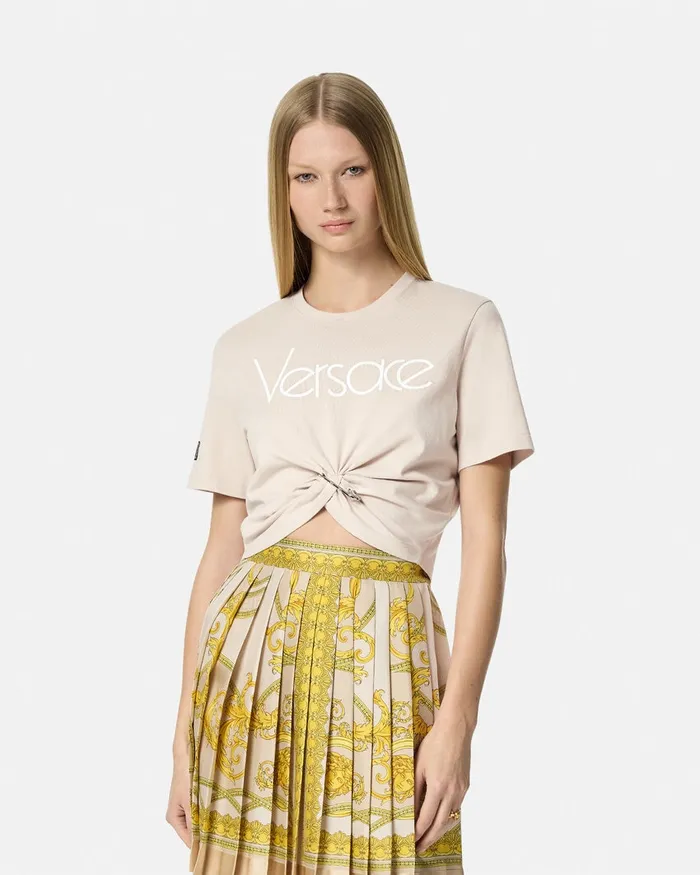 TShirts and Sweatshirts Women Versace Safety Pin Crop Logo TShirt Light Pink