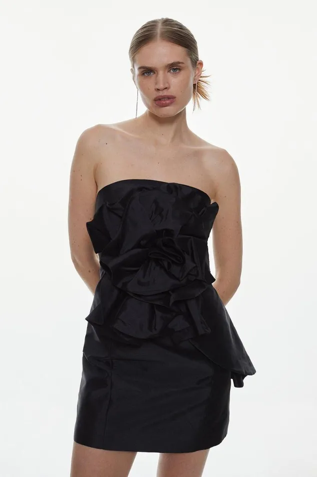 Taffeta Rosette Mini Dress Black Women Karen Millen Dresses