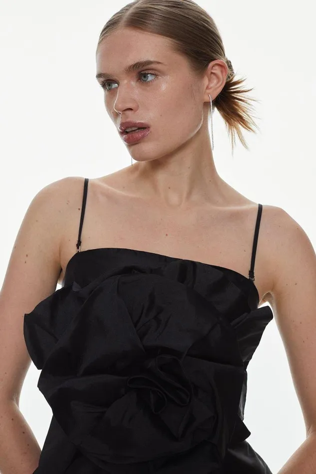 Taffeta Rosette Mini Dress Black Women Karen Millen Dresses