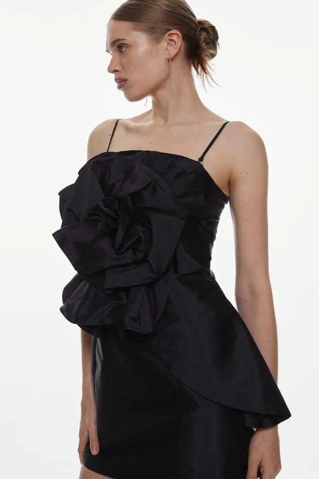 Taffeta Rosette Mini Dress Black Women Karen Millen Dresses