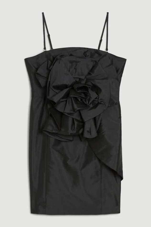 Taffeta Rosette Mini Dress Black Women Karen Millen Dresses