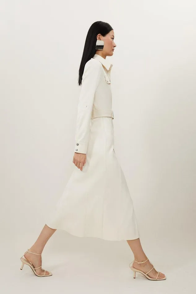 Tailored Belted Midi Shirt Dress Cream Women Karen Millen Dresses
