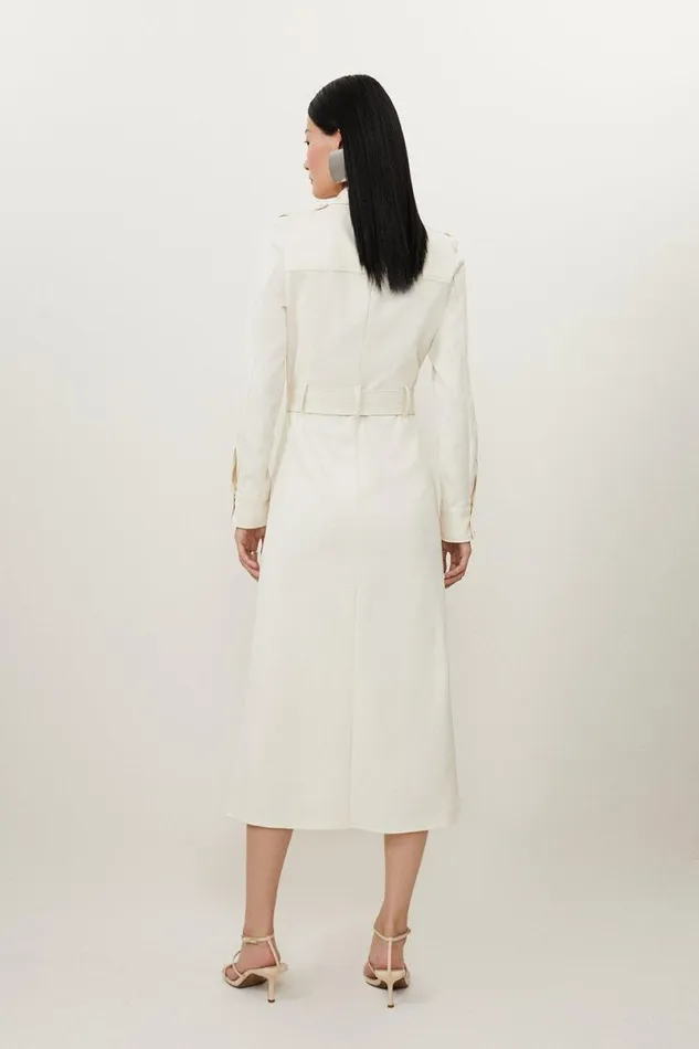 Tailored Belted Midi Shirt Dress Cream Women Karen Millen Dresses