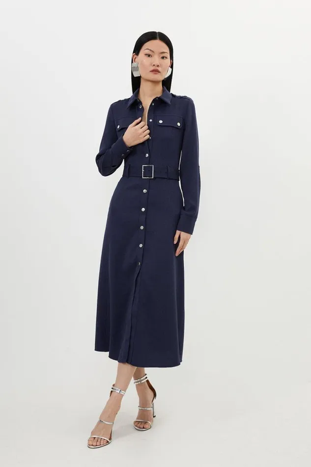 Tailored Belted Midi Shirt Dress Navy Women Karen Millen Dresses