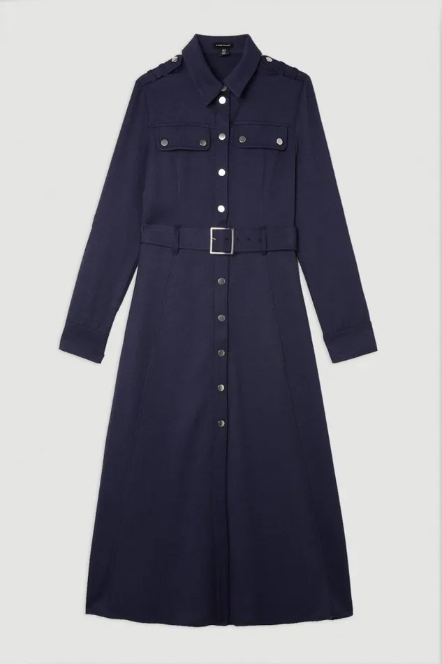 Tailored Belted Midi Shirt Dress Navy Women Karen Millen Dresses