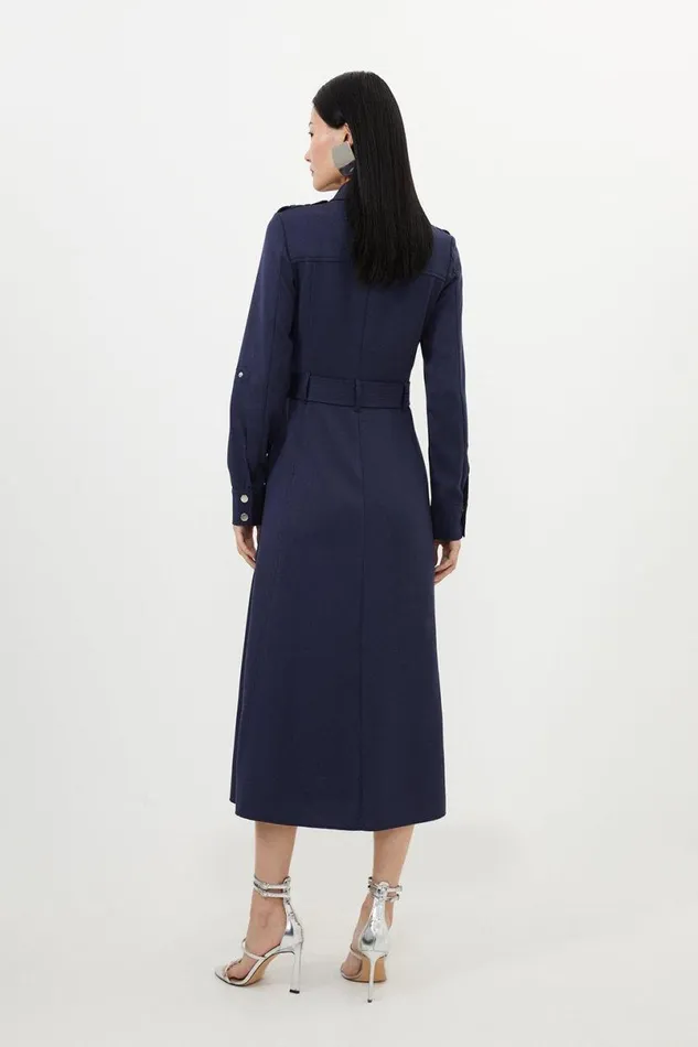 Tailored Belted Midi Shirt Dress Navy Women Karen Millen Dresses