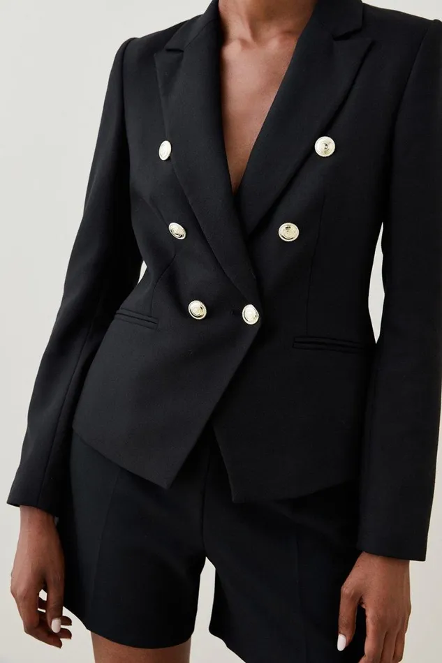 Tailored Button Military Blazer Black Women Karen Millen Coats and Jackets