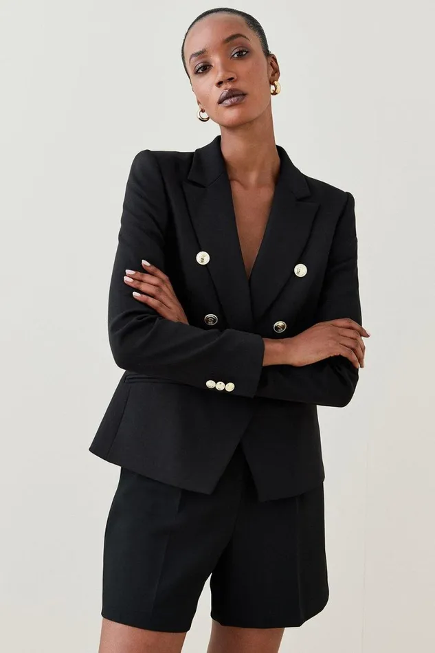 Tailored Button Military Blazer Black Women Karen Millen Coats and Jackets
