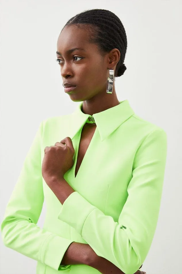 Tailored Collar Detail Long Sleeve Mini Dress Neonlime Women Karen Millen Dresses