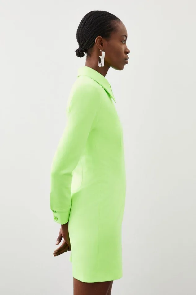 Tailored Collar Detail Long Sleeve Mini Dress Neonlime Women Karen Millen Dresses