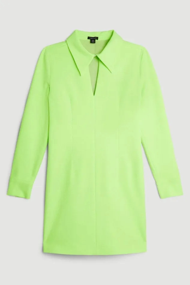 Tailored Collar Detail Long Sleeve Mini Dress Neonlime Women Karen Millen Dresses