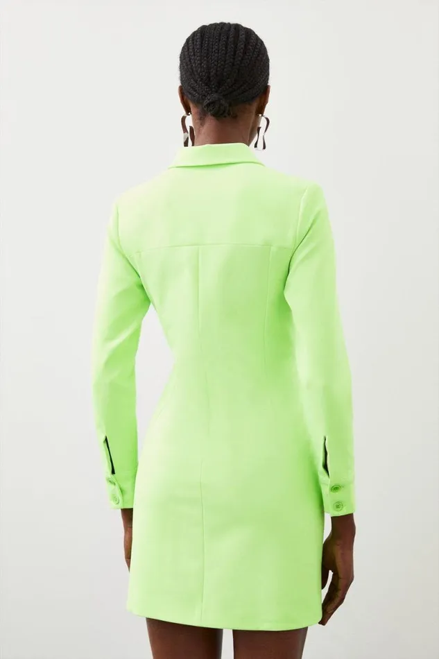 Tailored Collar Detail Long Sleeve Mini Dress Neonlime Women Karen Millen Dresses