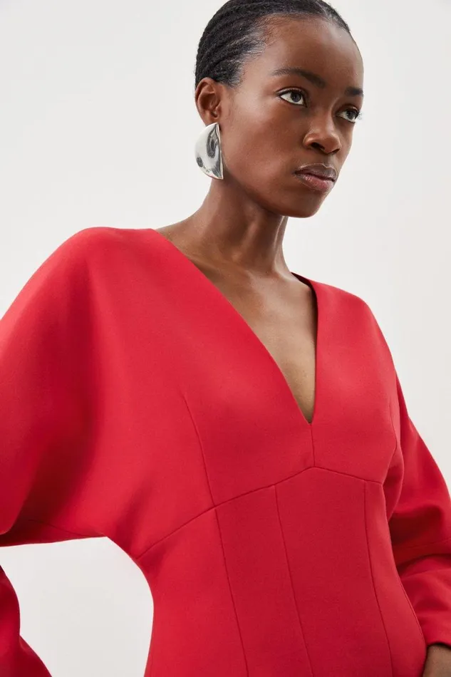 Tailored Compact Stretch Rounded Sleeve Mini Dress Red Women Karen Millen Dresses