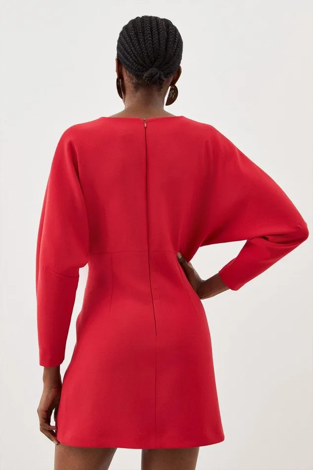 Tailored Compact Stretch Rounded Sleeve Mini Dress Red Women Karen Millen Dresses