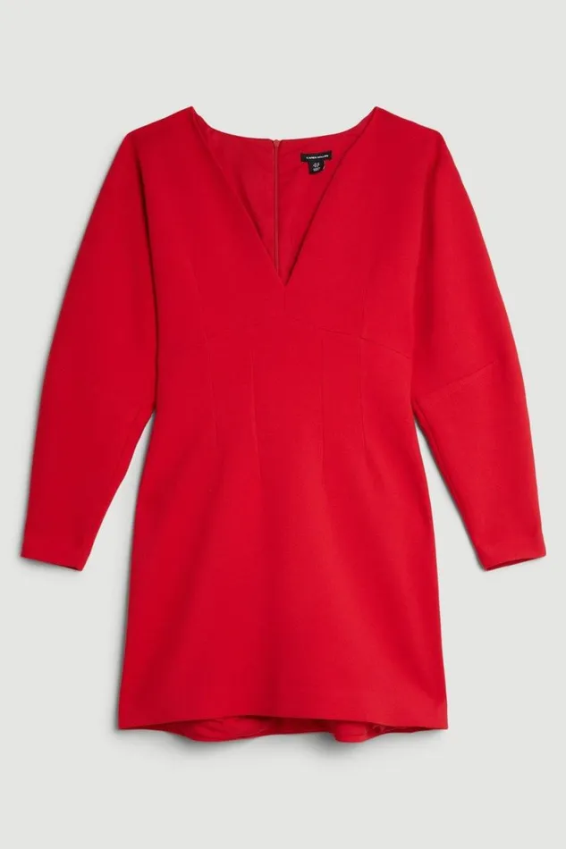 Tailored Compact Stretch Rounded Sleeve Mini Dress Red Women Karen Millen Dresses
