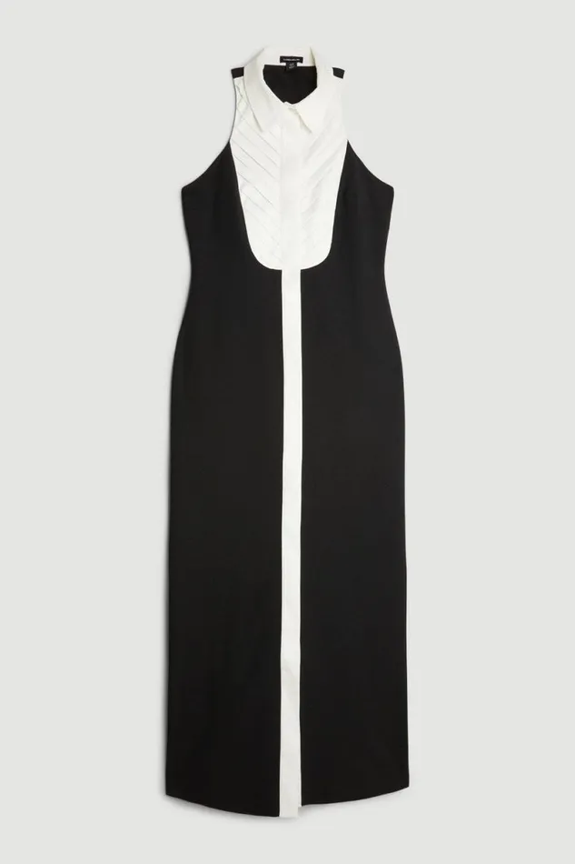 Tailored Compact Stretch Tuxedo Halter Neck Maxi Dress Black Women Karen Millen Dresses