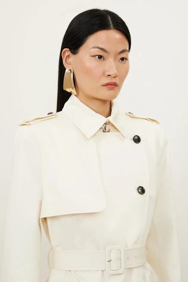 Tailored Cutwork Embroidered Belted Trench Coat Ivory Women Karen Millen Coats and Jackets