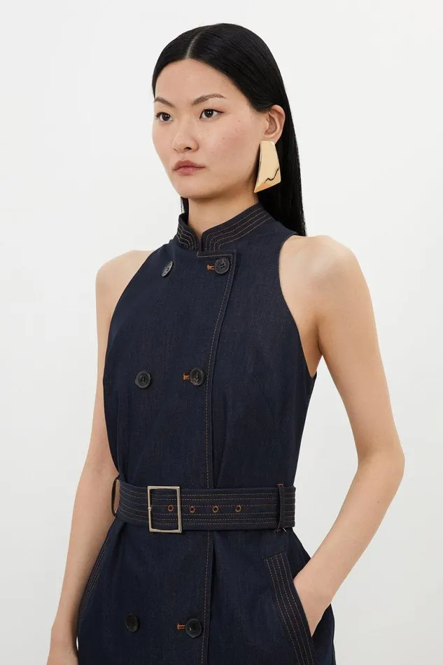 Tailored Denim Double Breasted Belted Midi Dress Denim Women Karen Millen Dresses