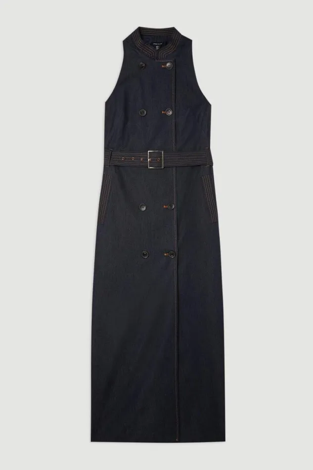 Tailored Denim Double Breasted Belted Midi Dress Denim Women Karen Millen Dresses